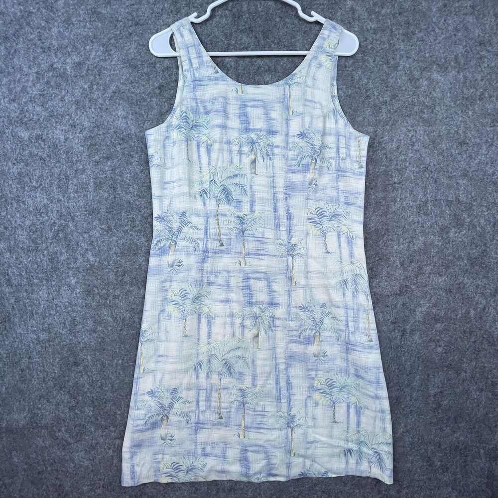Pineapple Moon Dress Womens Medium Hawaiian 100% Silk Palm Trees Tropical Light‎